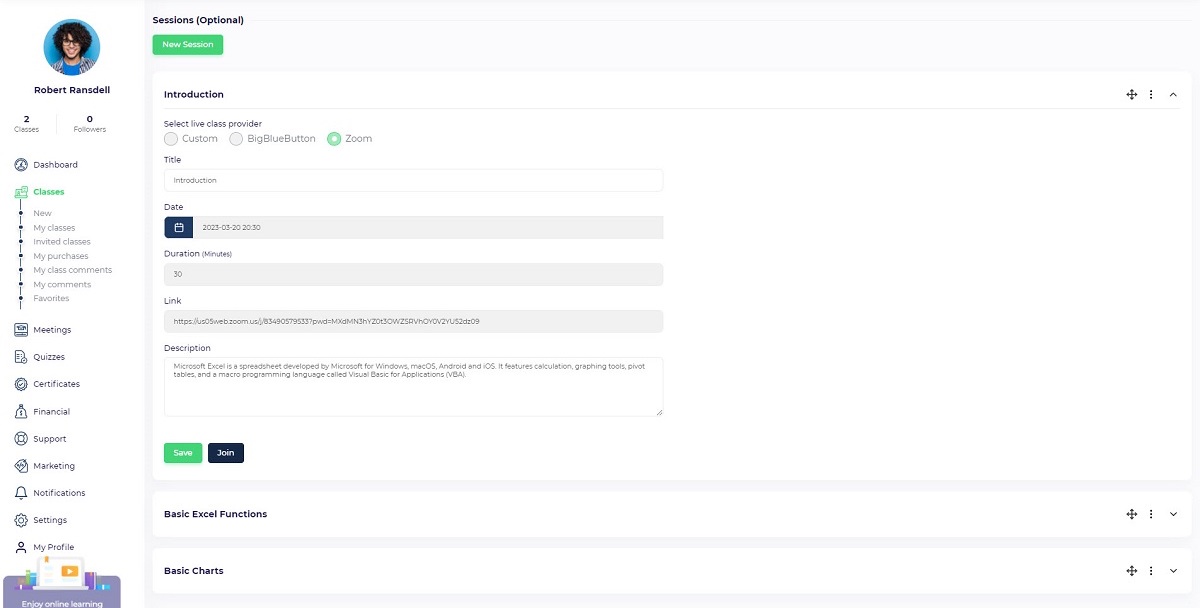 إجراء جلسة حية