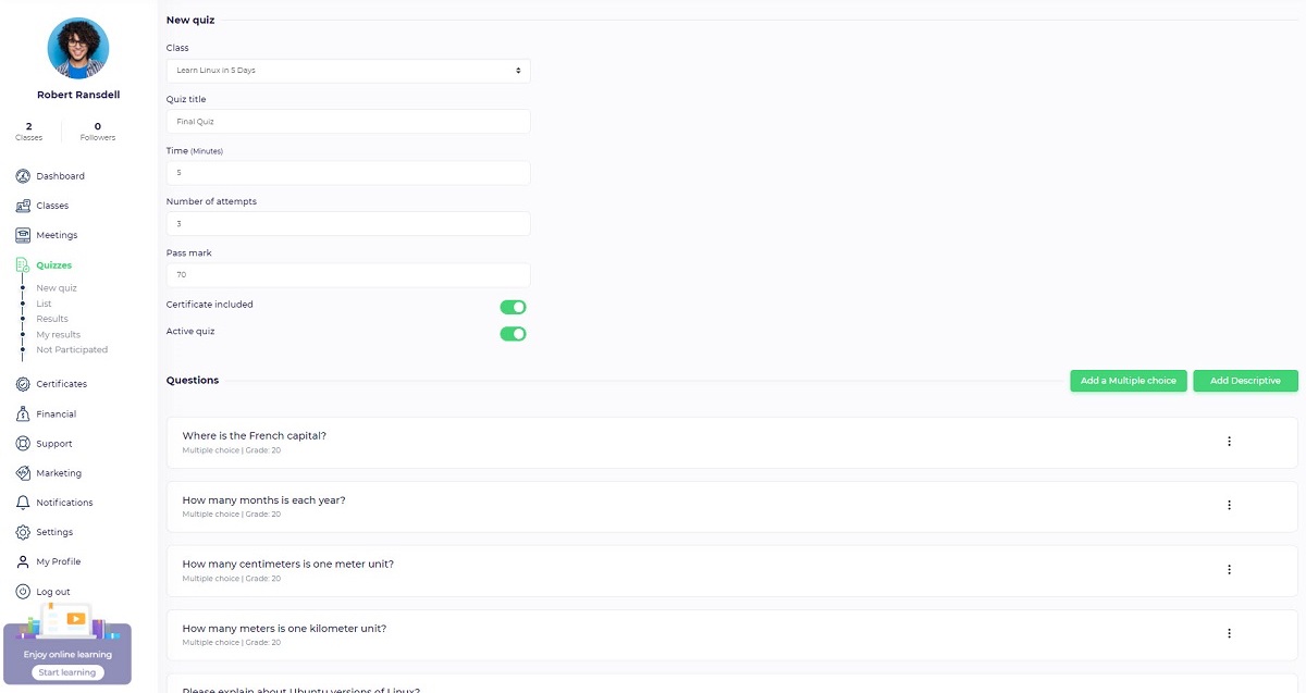 الاختبارات والشهادات